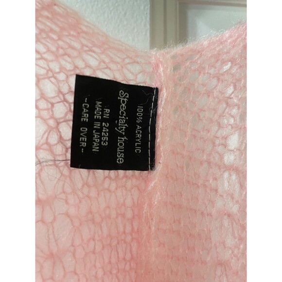 SPECIALTY HOUSE PINK Wavy Pointelle Tie Front Open Weave Cardigan Sweater OSFA - Picture 2 of 6